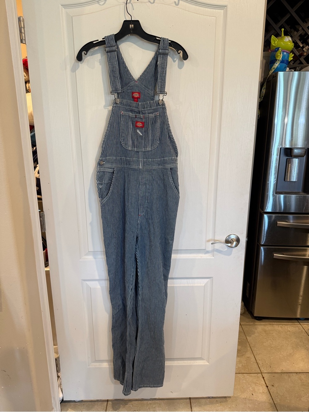 Dickies Hickory blue white railroad Striped Denim bib Jean Overalls large
